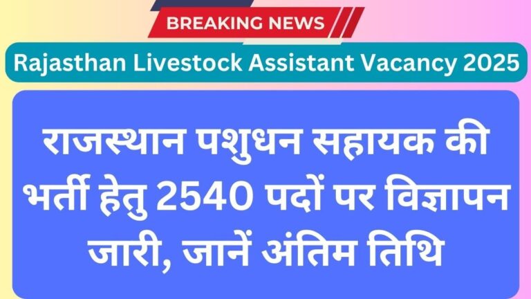 Rajasthan Livestock Assistant Vacancy 2025