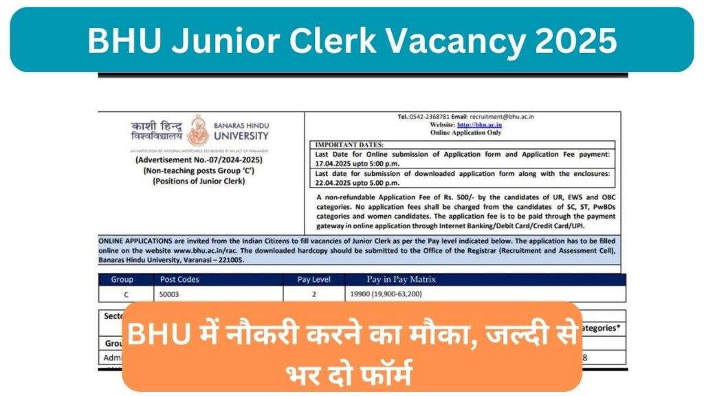 BHU Junior Clerk Vacancy 2025